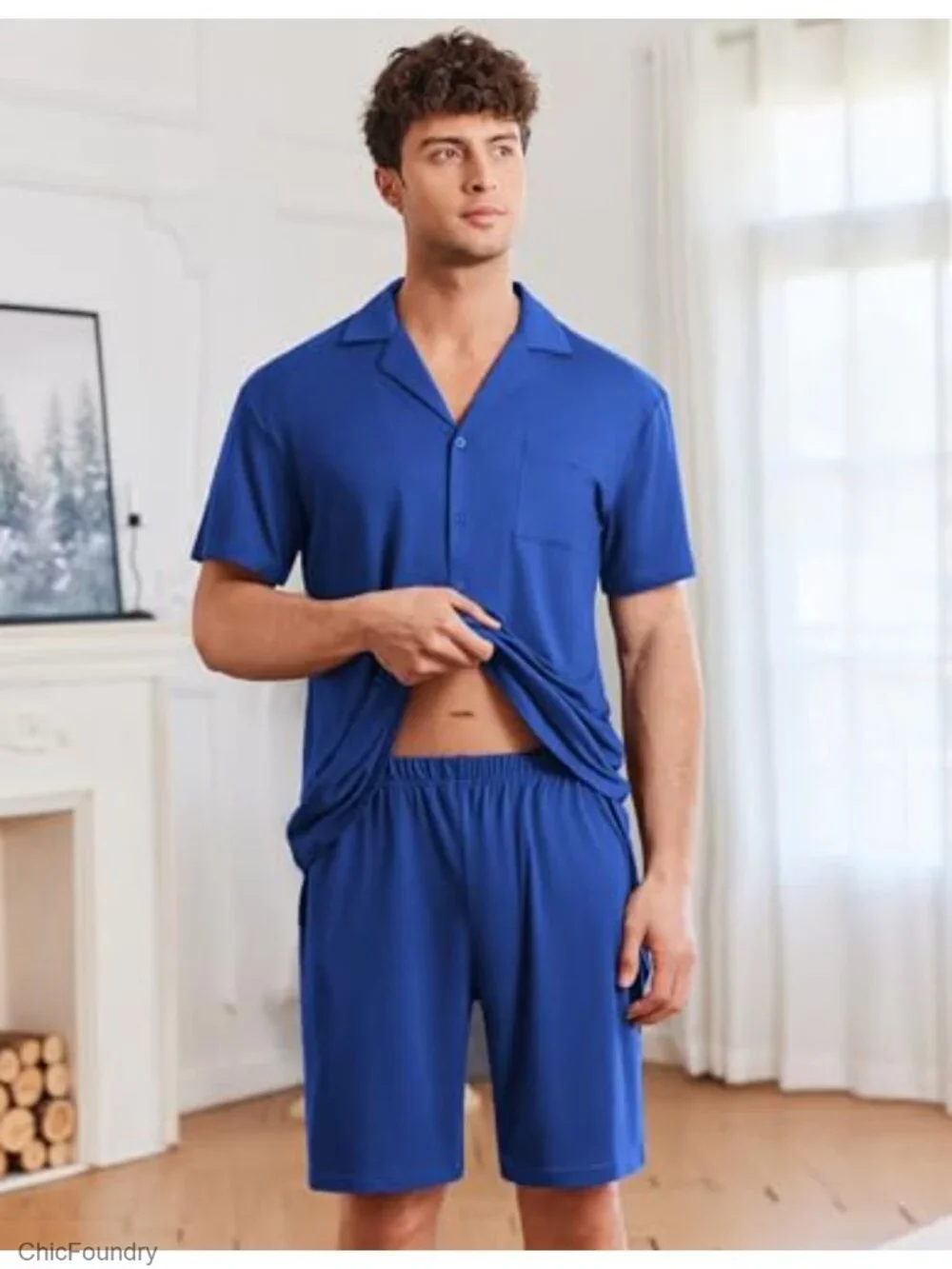 Men's Short Sleeve Pajama Set with Pockets